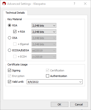 kleopatra Advanced Settings