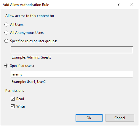 IIS Add Authorization Rule