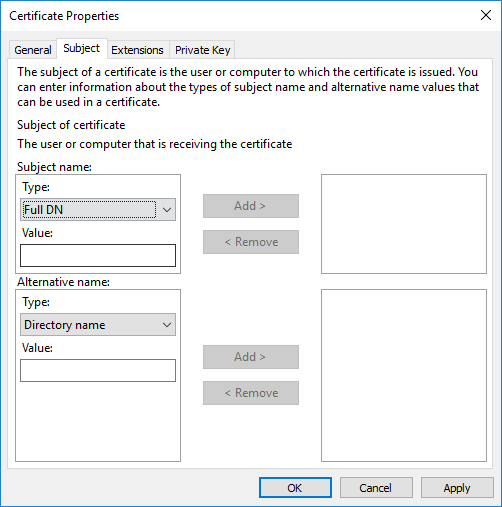 Certificate Properties Subject