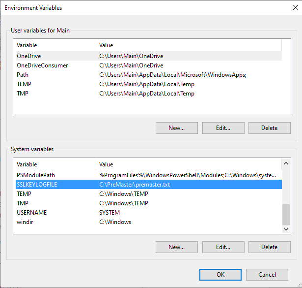 Wireshark environmental variables