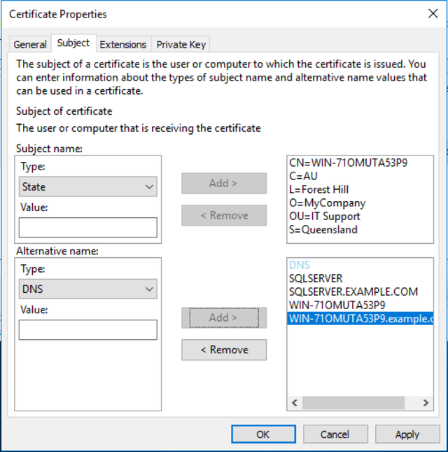 Certificate properties