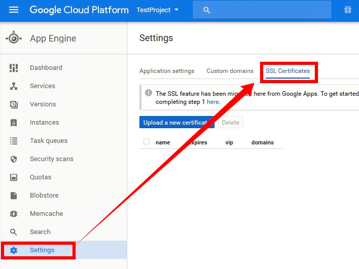 gcp settings ssl certificates