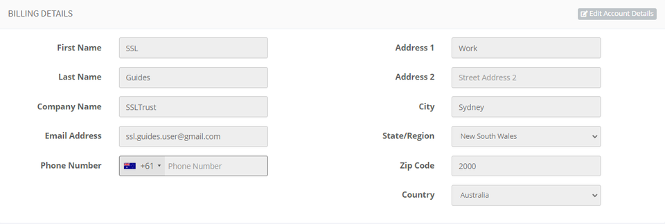 SSLTrust Account Details