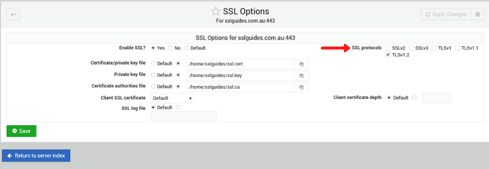 virtualmin ssl protocal