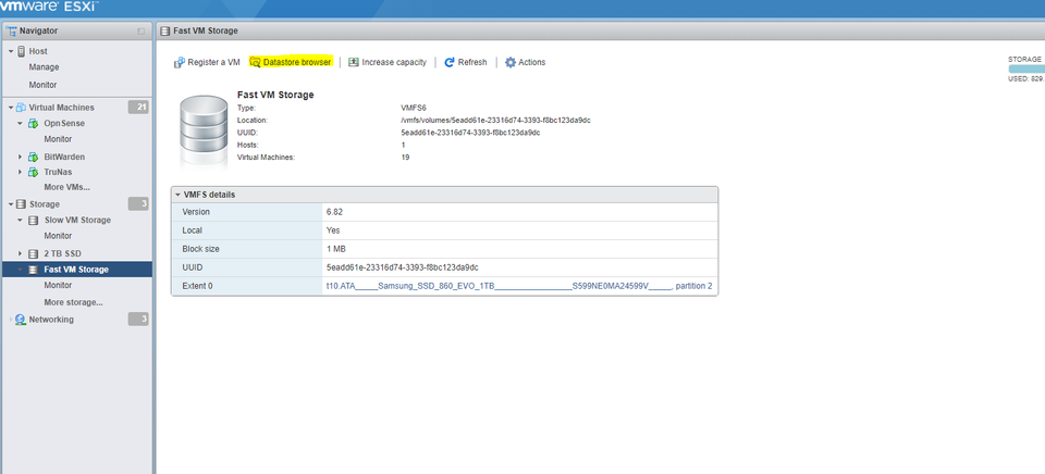 OPNSense VM Datastore