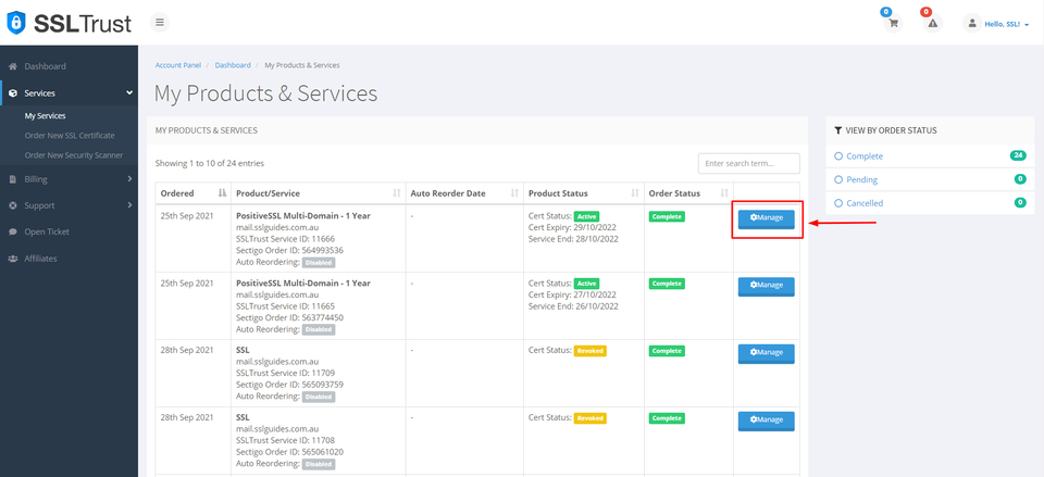 Manage SSL