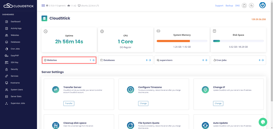 CloudStick main dashboard