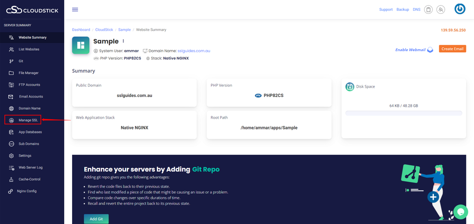 CloudStick Manage SSL