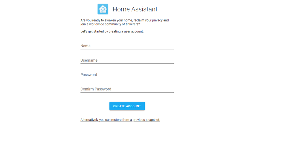 create home assistant account